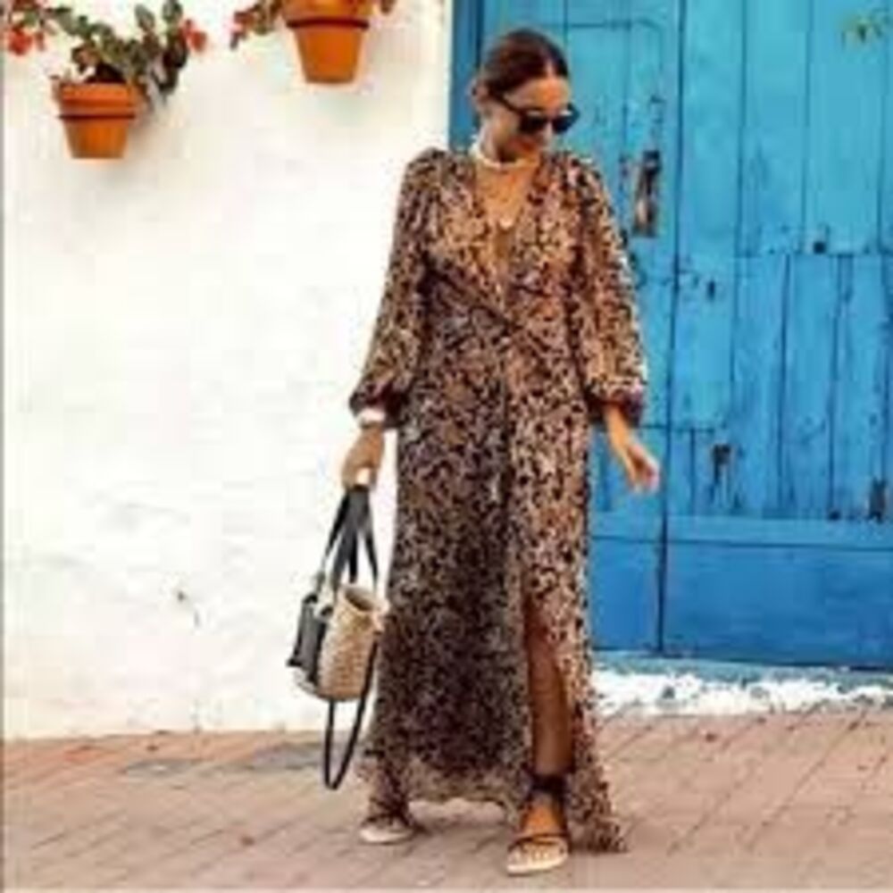 Zara Printed Sheer Knot front Maxi dress